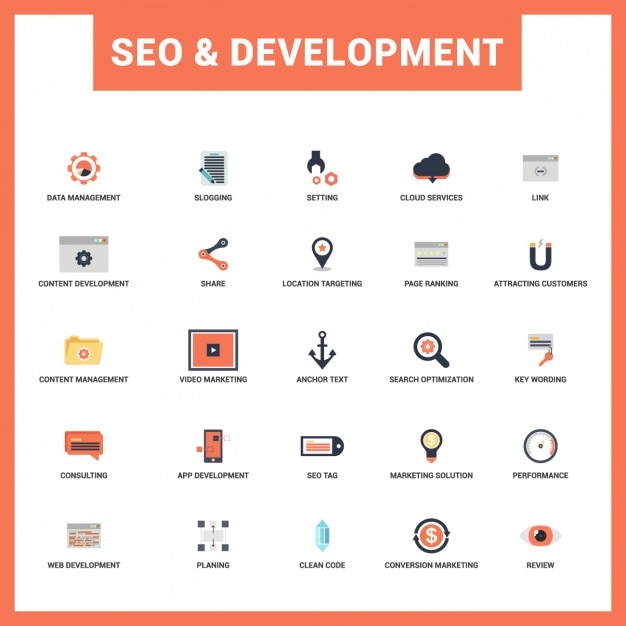 Vecteur gratuit seo et le développement flat icon set