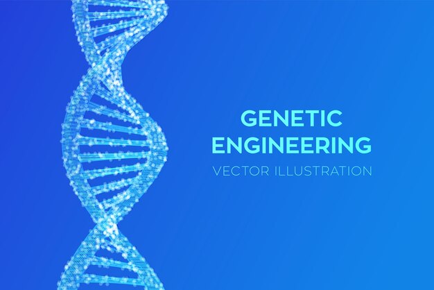 Séquence d'ADN. Maillage de structure de molécules d'ADN filaire. Modèle modifiable de code ADN. Concept scientifique et technologique. Illustration vectorielle.