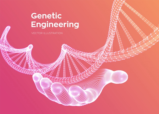 Séquence D'adn En Main. Filtrer Les Molécules Du Code De L'adn Structure Maillage.