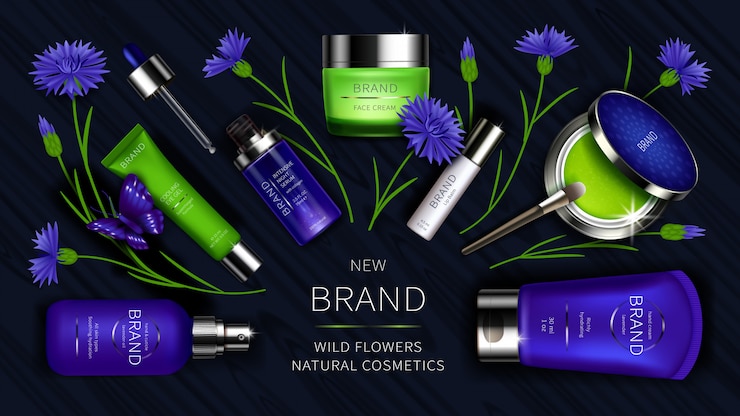 Vecteur gratuit série cosmétique avec bleuet sauvage réaliste