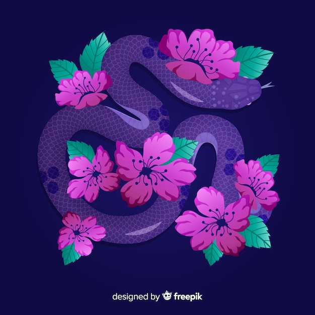 Vecteur gratuit serpent dessiné avec des fleurs