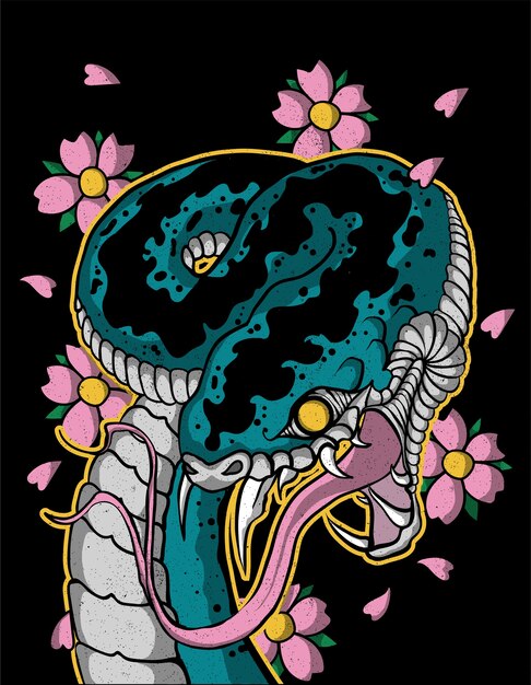 Serpent Tatouage Japonais Vecteur Premium