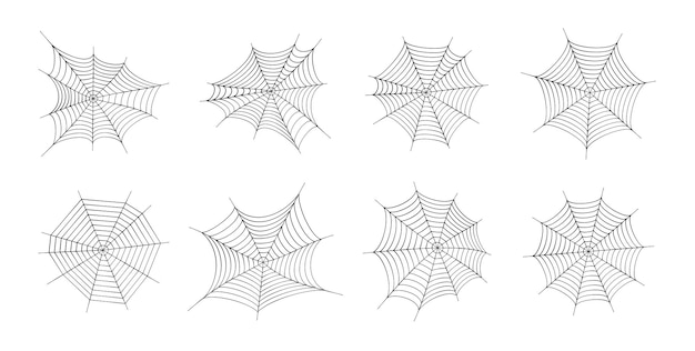 Sertie d'icônes de toile d'araignée. décoration d'halloween avec toile d'araignée. vecteur plat de toile d'araignée