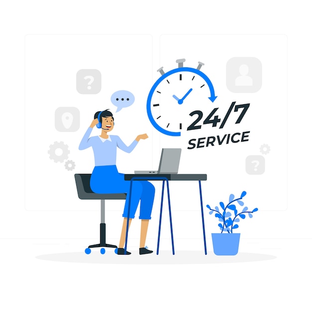 Vecteur gratuit service 24 7 illustration de concept