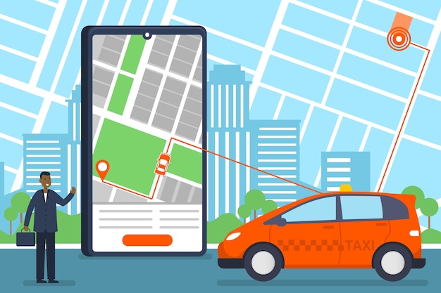 Vecteur gratuit service d'application mobile de taxi