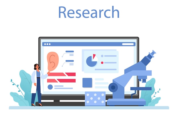 Service Ou Plate-forme En Ligne D'oto-rhino-laryngologiste Concept De Soins De Santé Médecin Orl Se Souciant De La Santé Des Patients Recherche En Ligne Illustration Vectorielle Plate