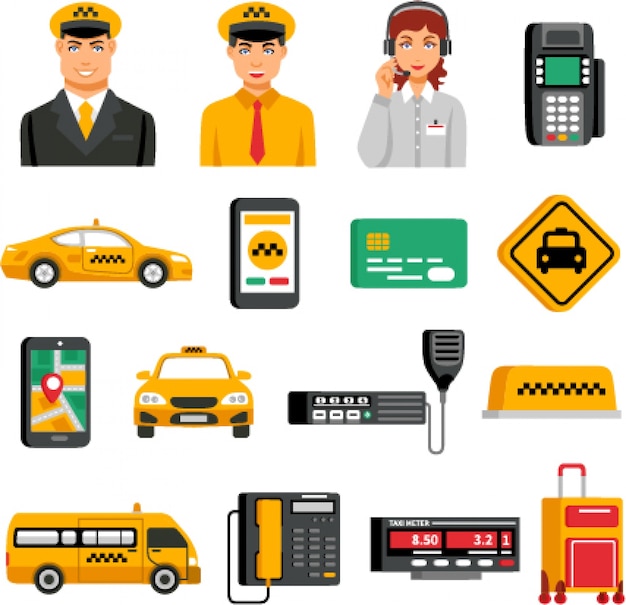 Vecteur gratuit service de taxi icon set