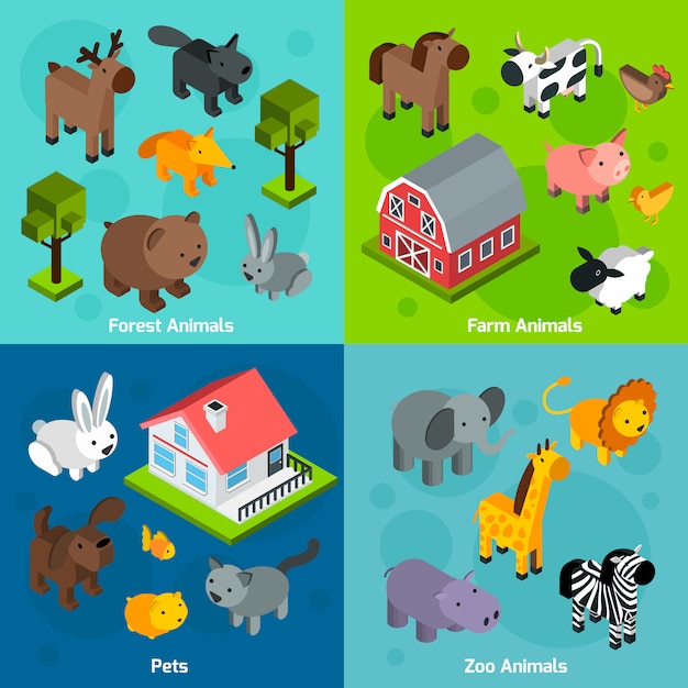 Set d&#39;animaux isométriques