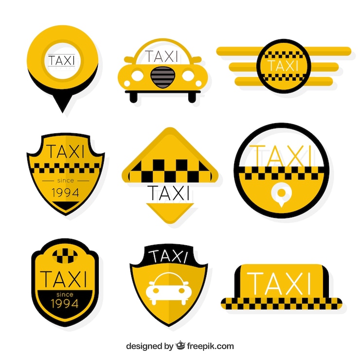 Vecteur gratuit set d&#39;autocollants de taxi jaune