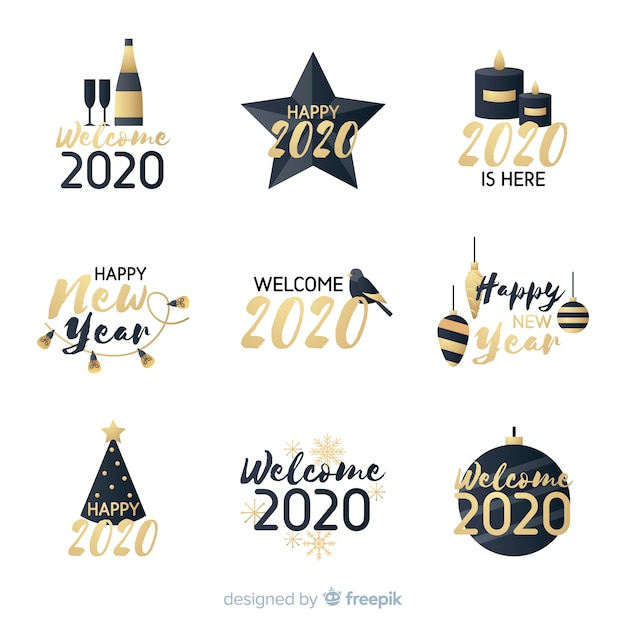 Vecteur gratuit set de badges plat nouvel an 2020