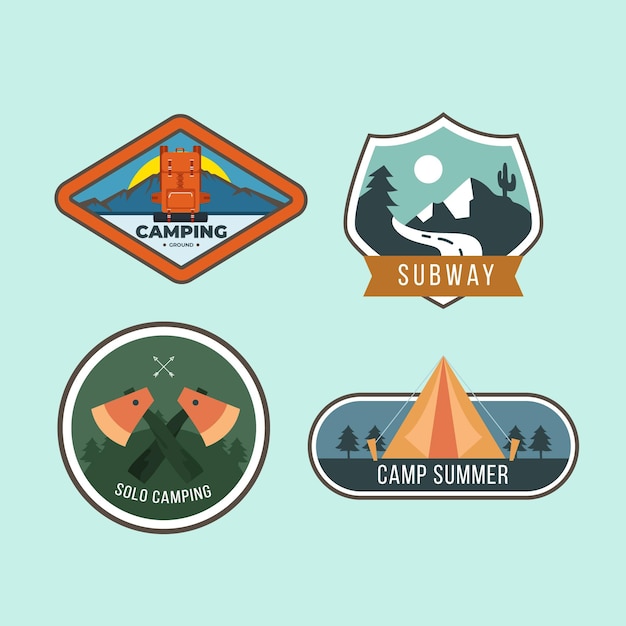 Vecteur gratuit set de badges vintage camping & adventures