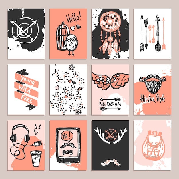 Vecteur gratuit set de cartes hipster