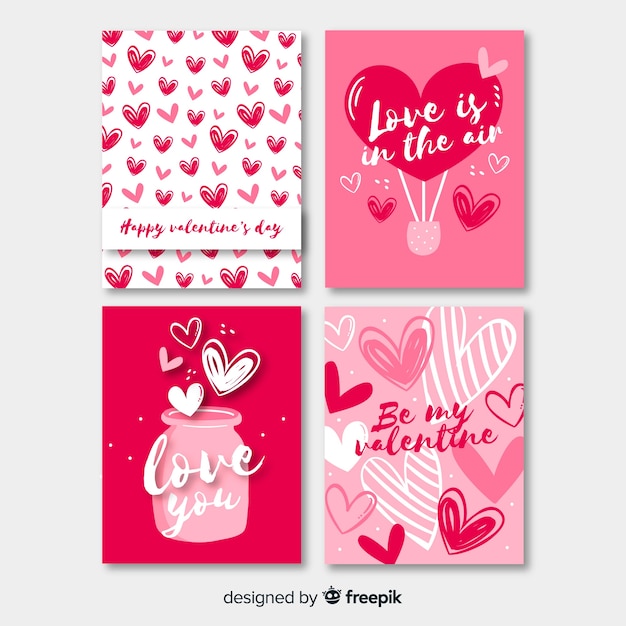 Set De Cartes De Saint Valentin Dessinées à La Main