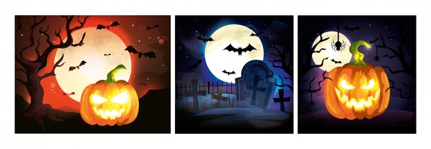 Set de cartes avec des scènes d'halloween