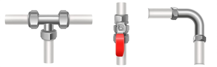 Vecteur gratuit set de connecteurs de tuyaux de plomberie 3d