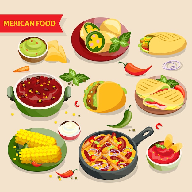 Vecteur gratuit set de cuisine mexicaine