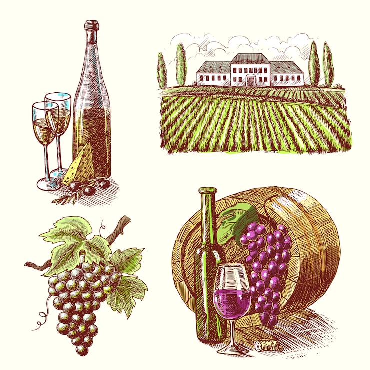 Vecteur gratuit set décoratif pour le vin