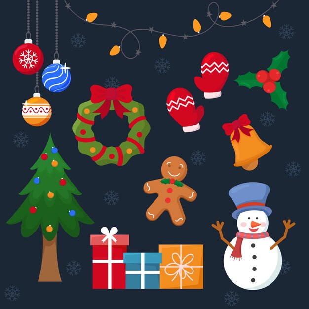 Set de décoration de Noël design plat