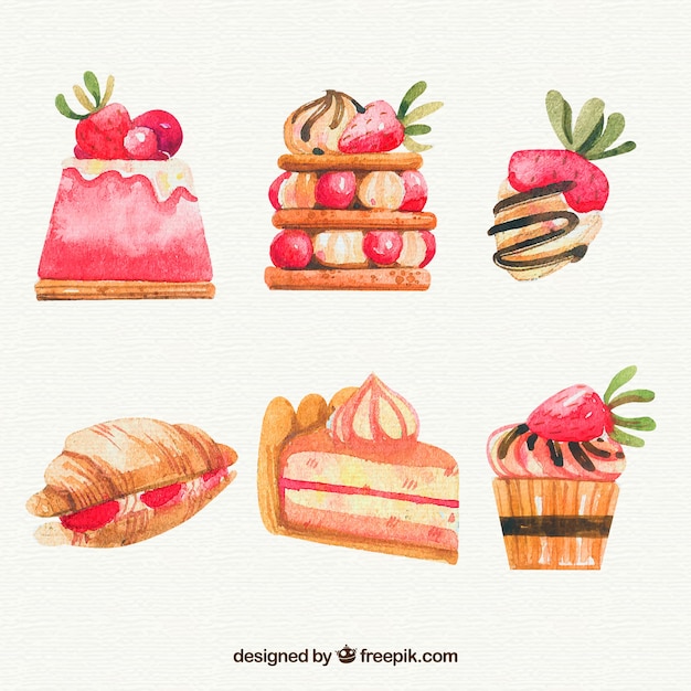 Vecteur gratuit set de desserts aquarelle