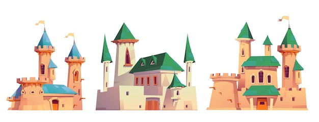 Vecteur gratuit set de dessins animés de châteaux médiévaux