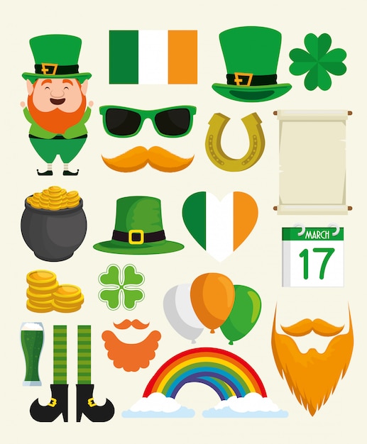 Vecteur gratuit set élément traditionnel st patrick