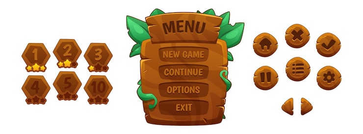 Vecteur gratuit set d'éléments de conception du jeu jungle ui