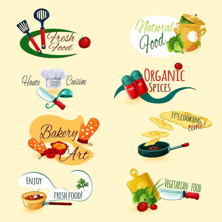 Vecteur gratuit set d&#39;emblèmes de cuisine