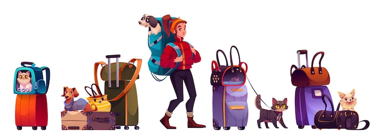 Vecteur gratuit set d'équipement de voyage pour animaux de compagnie