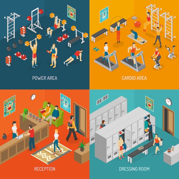 Vecteur gratuit set de fitness isométrique concept vector image