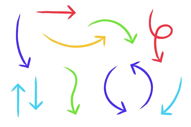 Vecteur gratuit set de flèches dessinées à la main en plusieurs couleurs