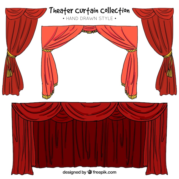 set Hand-drawn des rideaux de théâtre dans des tons rouges