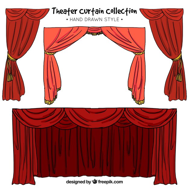 set Hand-drawn des rideaux de théâtre dans des tons rouges