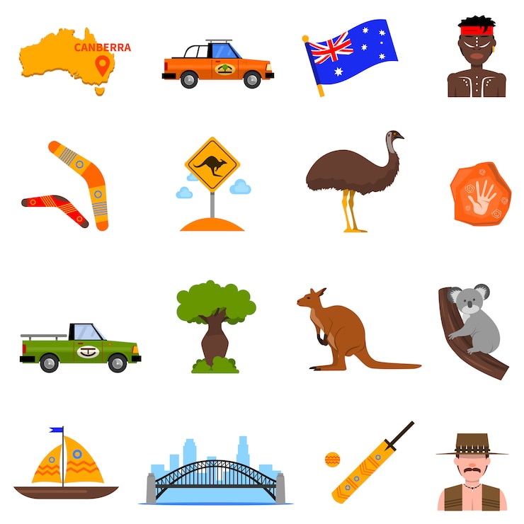 Vecteur gratuit set d'icônes de l'australie