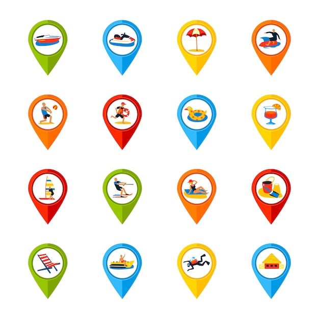 Vecteur gratuit set d'icônes colorées de divers emplacements signe