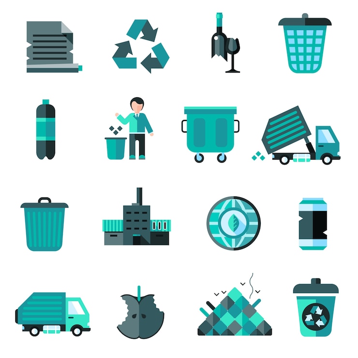 Vecteur gratuit set d&#39;icônes de déchets