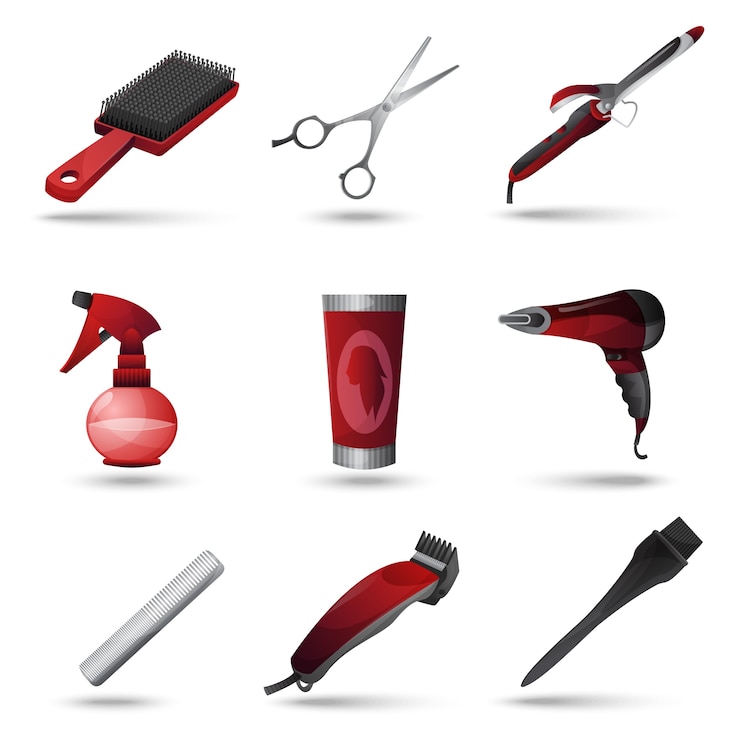 Vecteur gratuit set d&#39;icônes de salon de coiffure