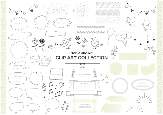 Vecteur gratuit set d'illustrations de clip-art vectorielles dessinées à la main isolées sur un fond blanc
