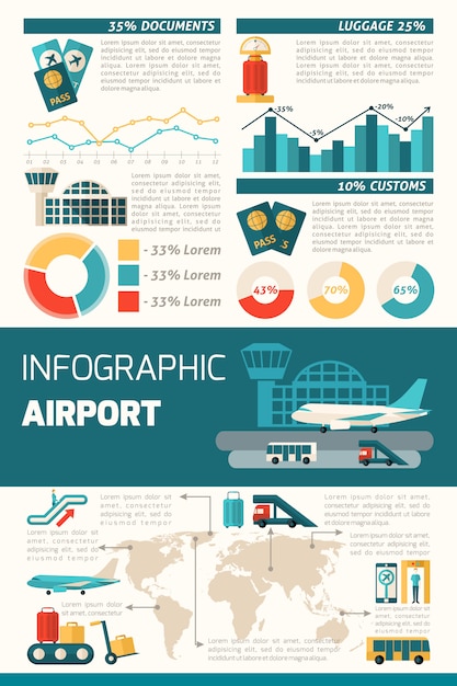 Vecteur gratuit set d'infographie aéroportuaire