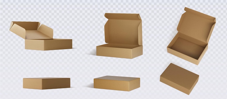 Vecteur gratuit set de maquettes de boîtes en carton brun