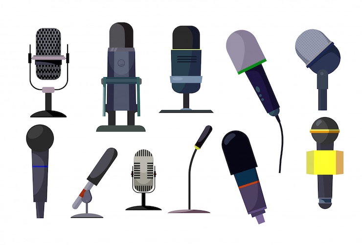 Vecteur gratuit set de microphones professionnels