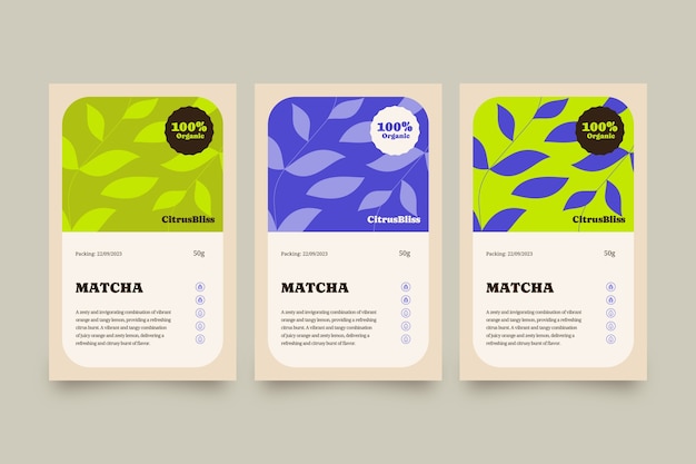 Vecteur gratuit set de modèles d'étiquettes de thé à design plat