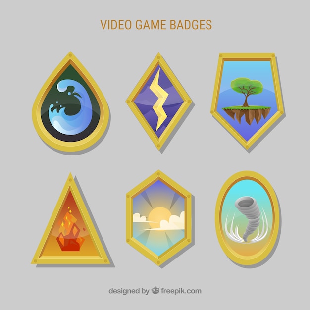 Vecteur gratuit set moderne de badges de jeux vidéo