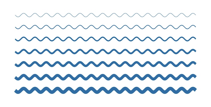 Vecteur gratuit set of horizontal wiggly lines pattern in different wavelength
