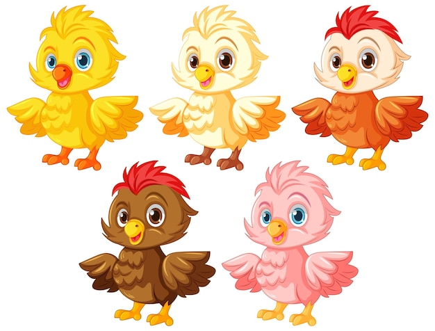 Vecteur gratuit set de personnages de dessins animés de bébé poussin