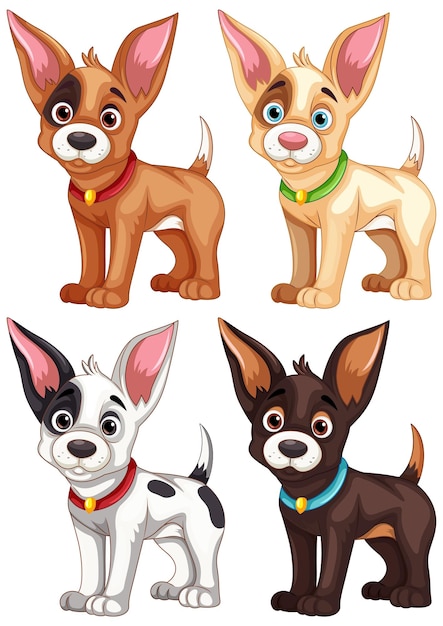 Vecteur gratuit set de personnages de dessins animés de chiens mignons