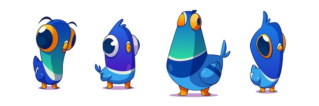 Vecteur gratuit set de personnages de dessins animés drôles de pigeons