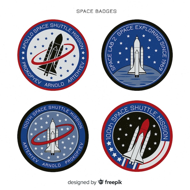 Vecteur gratuit set de quatre badges spatiaux