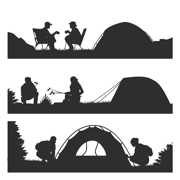 Vecteur gratuit set de silhouettes de camping dessinées à la main