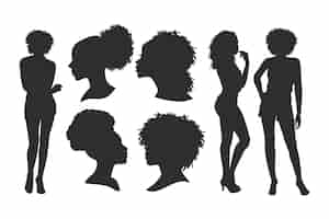 Vecteur gratuit set de silhouettes de femmes noires dessinées à la main