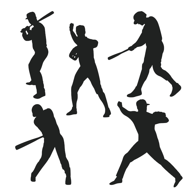 Set De Silhouettes De Joueurs De Baseball Dessinées à La Main